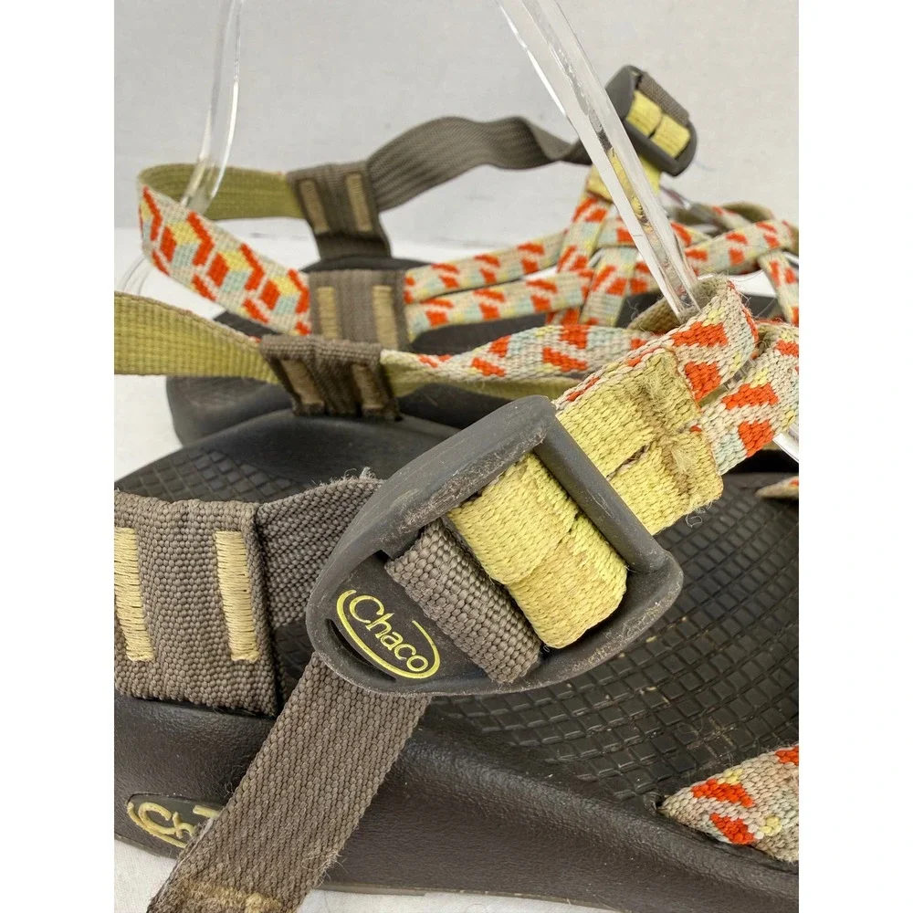 Chaco Z Cloud 2 Womens 8‎ Brown Orange Geometric Double Strap Toe Loop Sandals